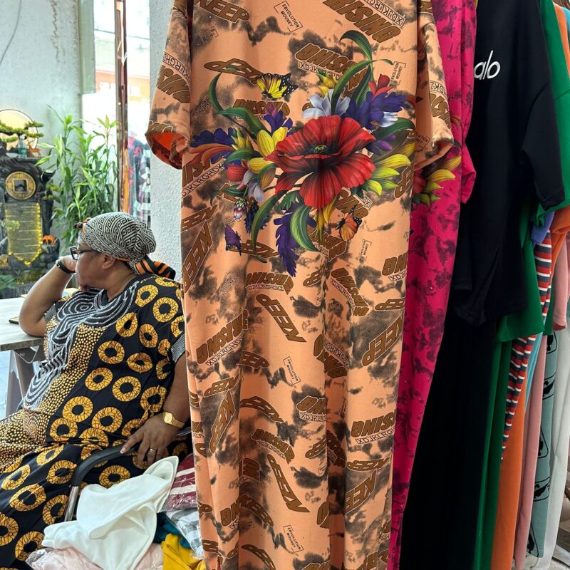 YA LIN floral printed peach and brown kaftan dress