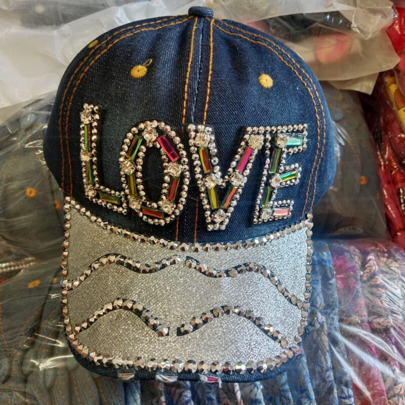 LOVE rhinestone bling denim baseball cap